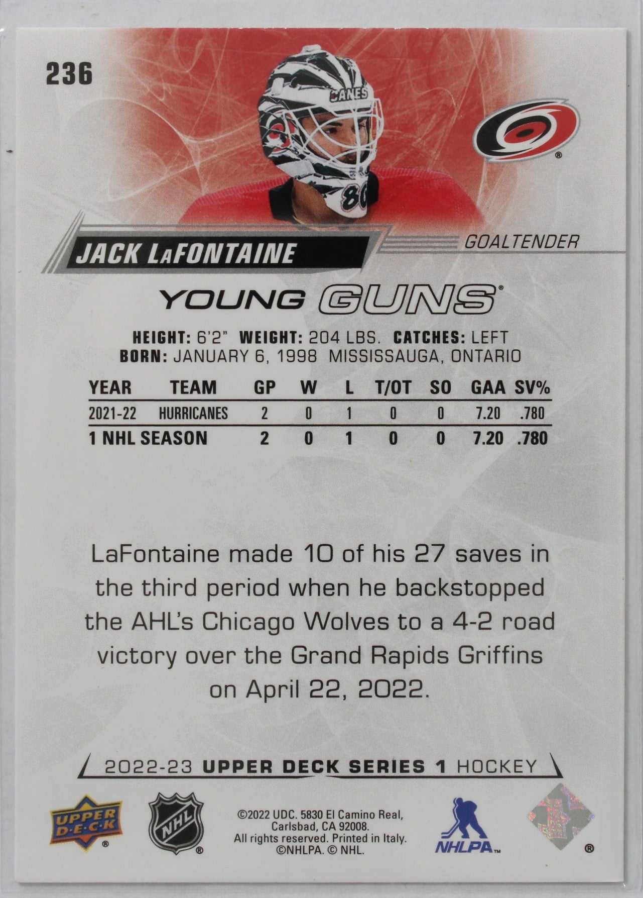 2022-23 - Upper Deck Series 1 - Jack LaFontaine - (Base) #236 – MK Cards