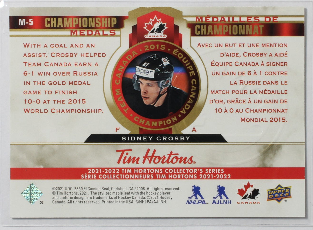 2021-2022 - Sidney Crosby - Upper Deck Tim Hortons Medals - #M5 – MK Cards