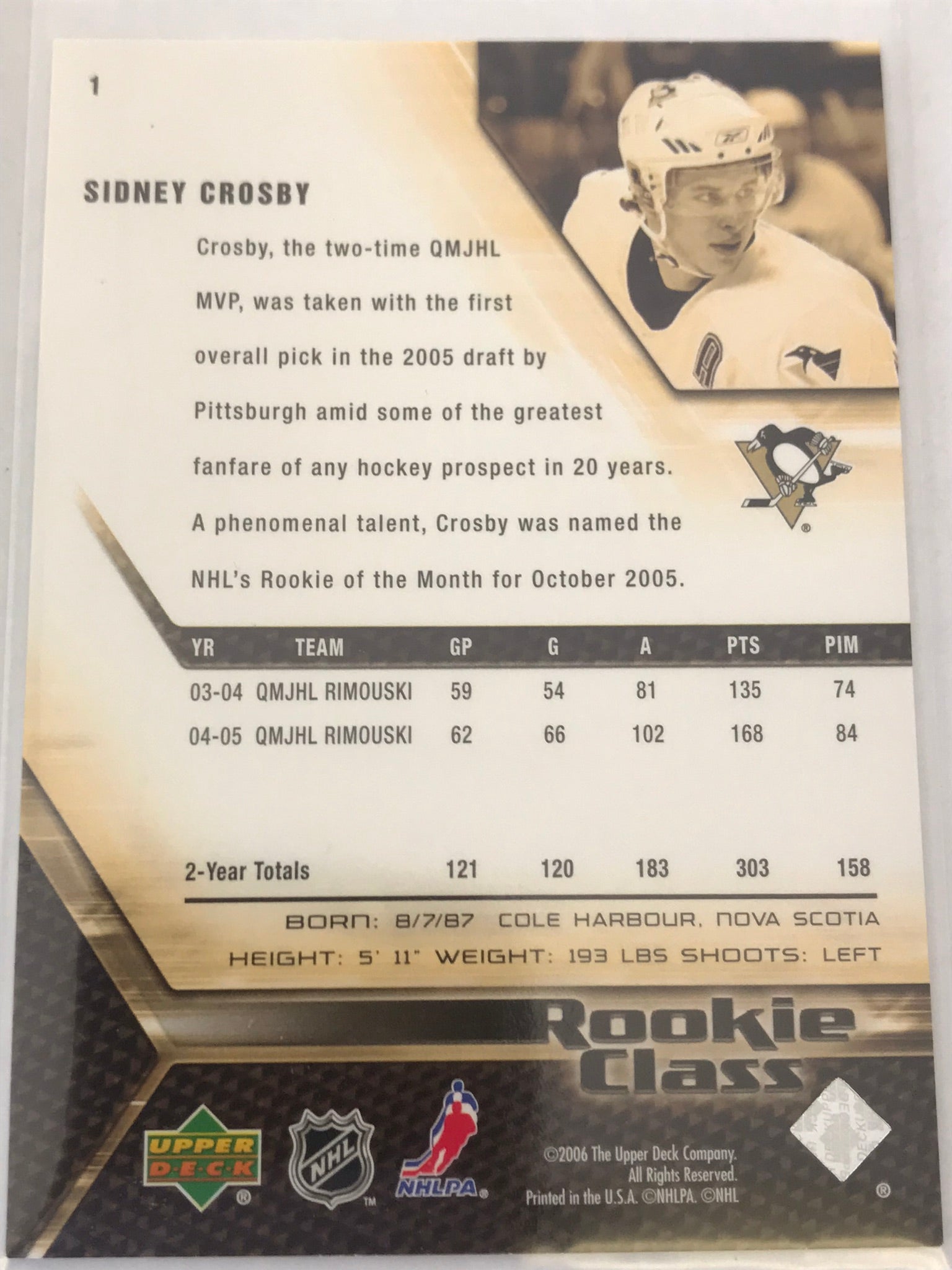 2005-2006 - Sidney Crosby - Rookie Class - #1 – MK Cards