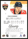 2021-2022 - Cole Schwindt YG RC - Upper Deck - #721